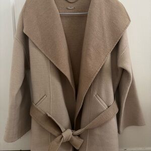 Massimo Dutti Handmade Wool Stylish Tan Belted Coat - Size M